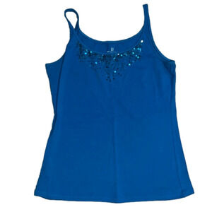 Blue tank too sequins medium thin strap spaghetti strap dressy casual